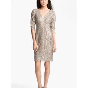 Tadashi Shoji Embroidered Sequin Dress, Size 2P